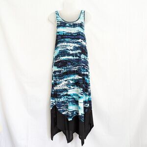 Kensie Blue Aqua Tie Dye Asymmetrical Maxi Sleeveless Dress Size Medium Lined